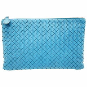 BOTTEGA VENETA Blue Leather Intrecciato Pouch